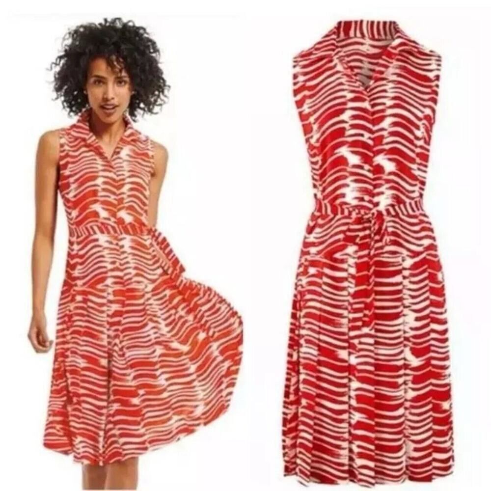 Cabi Brushstroke Red White Midi Dress Style 281 Size Medium
